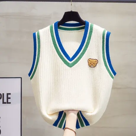 v领针织马甲背心女2023秋装新款宽松外穿马夹外搭加厚毛衣坎肩潮图片