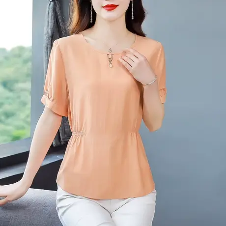 夏季女士雪纺衫短袖2023年新款时尚设计感宽松收腰遮肚子时髦小衫商品大图