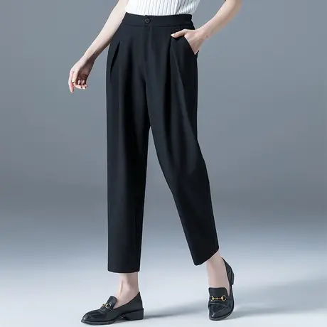 黑色裤子女2023新款女裤宽松休闲裤高腰西装裤九分裤萝卜裤哈伦裤商品大图
