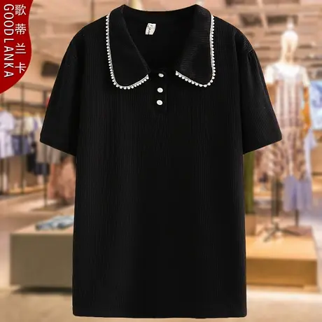 40-50岁中年妈妈夏装t恤200斤加肥加大码宽松洋气POLO领短袖上衣商品大图