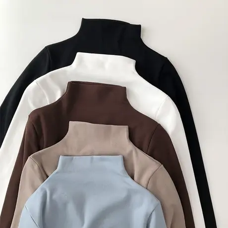 纯色t恤女百搭上衣2024新款秋冬高领大码女式打底衫内搭长袖紧身图片