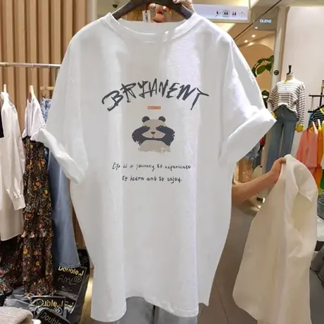 短袖t恤女2021夏季新款韩版ins潮卡通印花宽松中长款网红百搭上衣商品大图