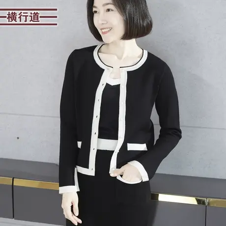 2024春装加厚女装针织衫黑色开衫外搭上衣服短款羊毛衫休闲小外套图片