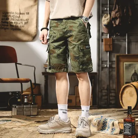 夏季休闲短裤男宽松迷彩短裤直筒多口袋五分裤工装短裤中裤潮大码商品大图