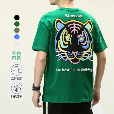 春夏季薄款短袖t恤男士情侣装上衣服刺绣男装2024新款打底衫男生商品大图