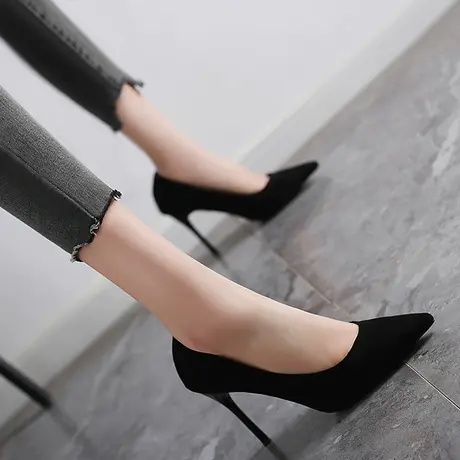 鞋子女2024春季新款尖头高跟鞋女细跟性感百搭黑色法式浅口礼仪鞋图片