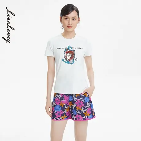 LANCY/俪雅朗姿女装短袖白色T恤字母休季商场同款奥莱图片