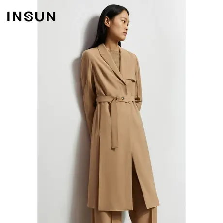 恩裳春季时尚高腰线加长下摆简约气质款羊毛风衣外套图片