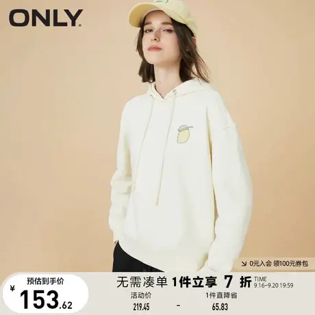 【买5免1】ONLY奥莱春夏学院风抽绳连帽宽松落肩袖套头卫衣女商品大图