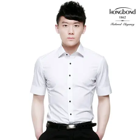 红邦创衣 2023男士衬衣半袖简约设计白色韩版修身型男士短袖衬衫商品大图