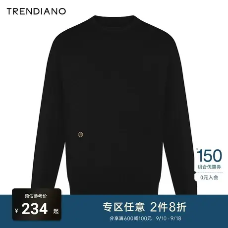 TRENDIANO官方2023新款秋季金属小标绵羊毛圆领套头毛织衫毛衣男商品大图
