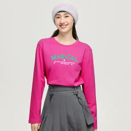 真维斯Z+女装 设计感印花纯棉长袖T恤内搭打底衫休闲百搭上衣X商品大图