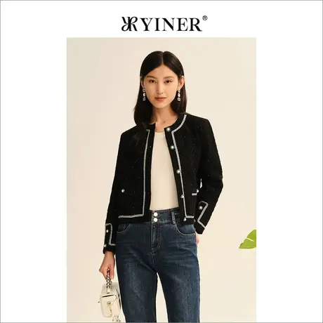 *【小香风】YINER音儿奥莱女装2022秋季钉珠针织衫图片