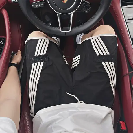 夏季男士五分裤裤子中裤宽松休闲潮流薄款运动斜条纹设计速干短裤商品大图