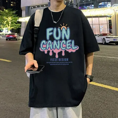 夏季纯棉重磅短袖T恤男潮流宽松半袖oversize港风高街潮牌打底衫商品大图