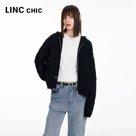 LINC金羽杰外套女款春学院风毛衣连帽针织开衫外套女上衣CR150Y商品大图