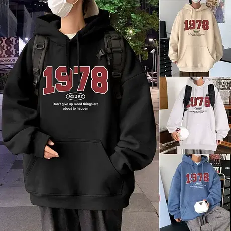 连帽卫衣男2023秋冬新款美式复古加绒加厚慵懒风百搭重磅情侣上衣商品大图