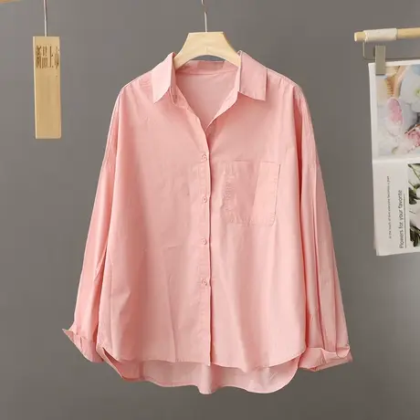 粉色长袖衬衫外套女法式上衣女春季2024年新款设计感小众宽松衬衣商品大图