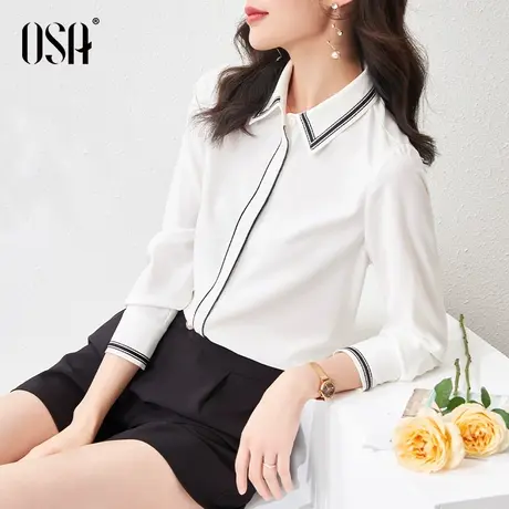 OSA欧莎白色职业雪纺衬衫女士高级感小众衬衣春装2024年新款上衣商品大图