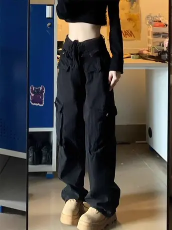 休闲工装裤女秋冬2023新款小个子复古美式高街ins宽松拖地阔腿裤图片