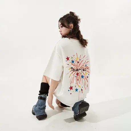 【好物体验专享】白色印花短袖t恤女春夏美式复古情侣oversize商品大图