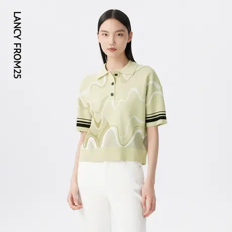 LANCY/悦朗姿polo领针织衫女休闲字母运动宽松通勤高级感上衣女图片