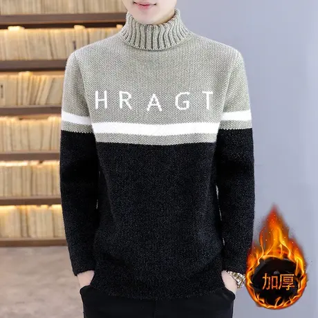男士冬季毛衣可翻高领毛线衣针织衫潮流加厚保暖冬装打底衫上衣服图片