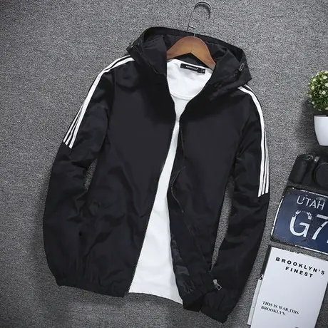 外套男春秋休闲运动男士夹克宽松薄款连帽上衣服潮流百搭男装褂子商品大图