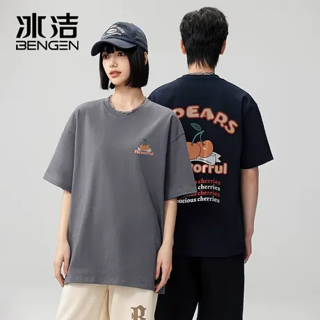 冰洁短袖男款纯棉黑色t恤男士美式半袖2024夏季新款体恤情侣衣服商品大图