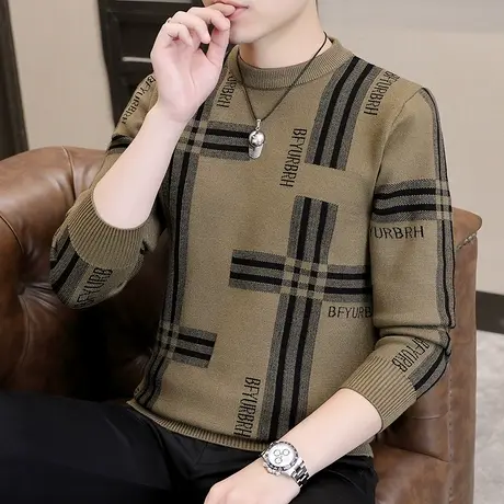 男士圆领毛衣秋冬季2023新款潮牌套头青年内搭长袖针织衫毛线衣商品大图