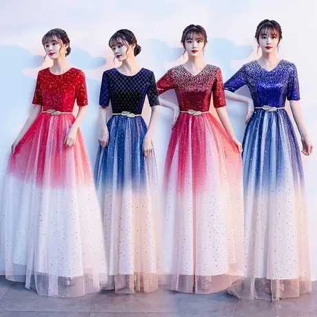 大合唱团演出服女长裙爱国朗诵指挥服装红歌比赛主持人晚礼服气质图片