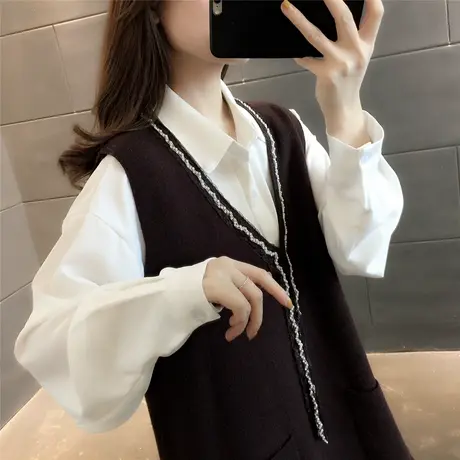 春季2023新款宽松休闲背心吊带针织连衣裙女中长款背带打底毛衣裙图片