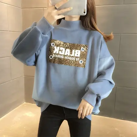 半高领卫衣女加绒加厚宽松韩版2023新款秋冬ins港风外套女上衣图片