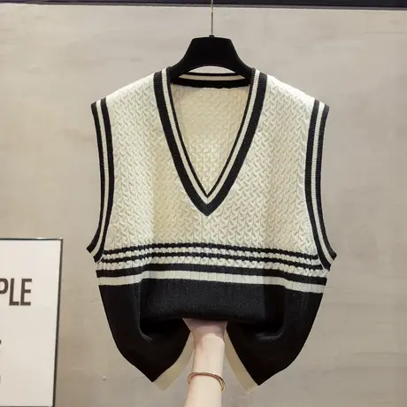 v领针织马甲背心女2023秋装新款宽松外穿马夹麻花叠穿毛衣坎肩潮商品大图