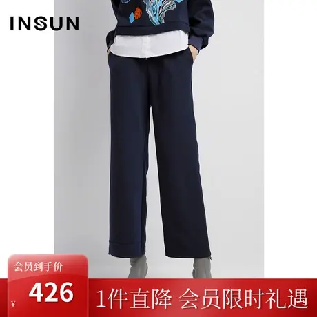 恩裳2023年早春新品藏蓝色时尚休闲显瘦阔腿裤洋气裤子图片