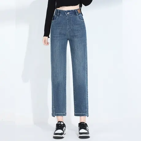 蓝色牛仔裤高腰小脚裤韩版休闲裤女秋季2023新款显瘦哈伦裤九分裤图片