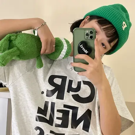 红续2023春夏新款字母百搭宽松bf插肩袖显瘦短袖纯棉t恤女上衣ins图片