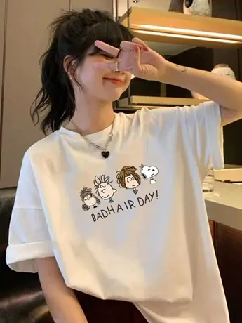 短袖t恤女宽松慵懒风百搭上衣2023新款夏天小众潮流仿棉半袖体恤商品大图