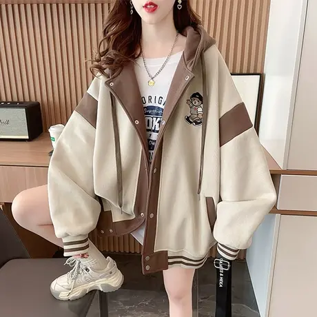 早秋外套女春秋季韩版宽松薄款设计感小众初秋百搭撞色棒球服开衫商品大图