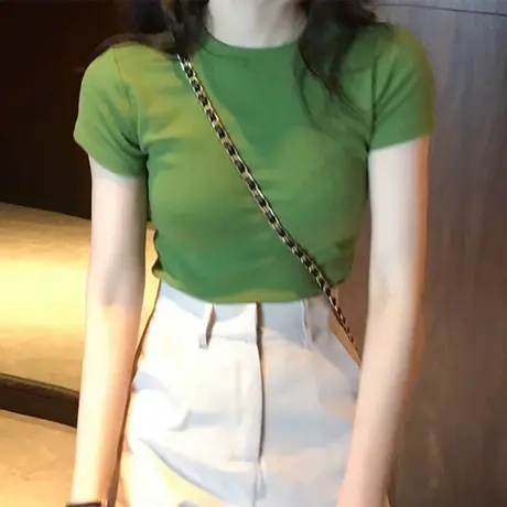 短袖t恤女2020年早春夏季修身显瘦韩版潮ins紧身上衣女内搭打底衫图片