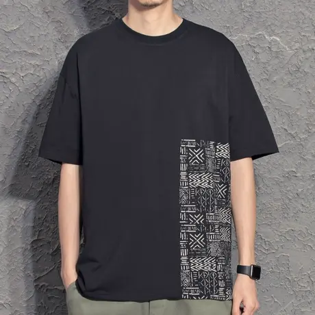 2023夏季新款民族风休闲男简约百搭文艺宽松男士短袖t恤潮流白色t图片