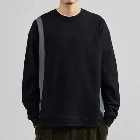 设计师小众休闲款加绒男士卫衣梭织布拼接2022春秋潮流衣服上衣图片