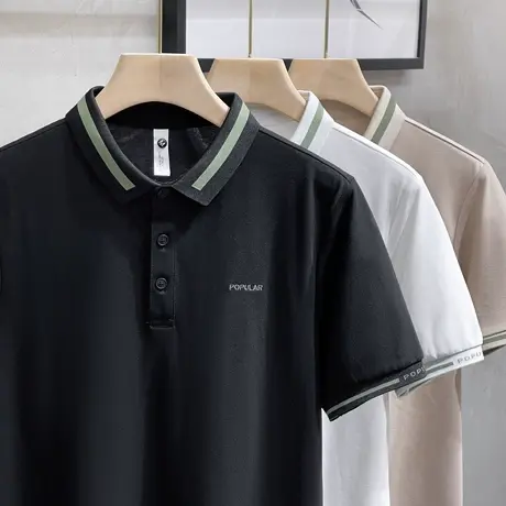 丝光珠地棉夏季男士POLO衫商务休闲通勤条纹翻领保罗短袖男T恤衫商品大图