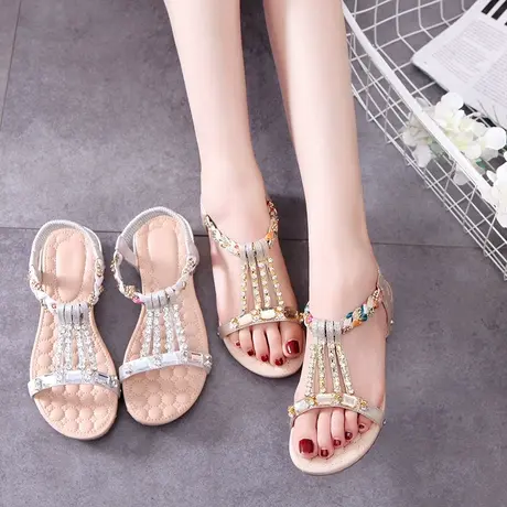 凉鞋女2023年新款百搭夏季舒适软底防滑外穿孕妇波西米亚平底鞋子商品大图