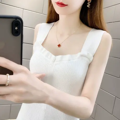 吊带小背心白色女春夏季内搭打底衫外穿美背无袖t恤女针织小上衣商品大图