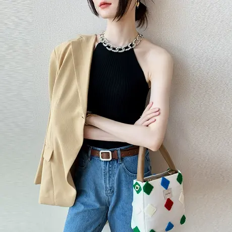 歌倍尚网红辣妹纯欲风内搭外穿小众设计感纯色无袖针织吊带背心女商品大图