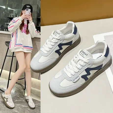 真皮m字阿甘鞋女2024新款德训鞋春秋学生运动跑步鞋百搭小白鞋潮图片