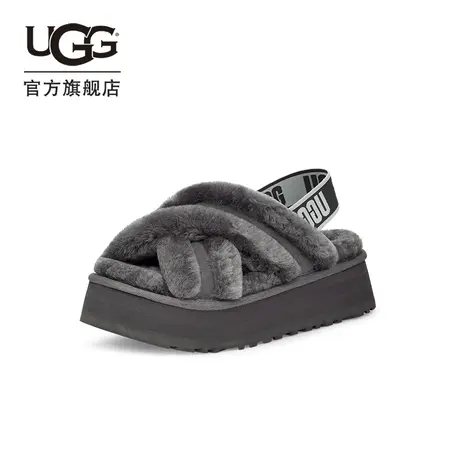 UGG春季女士休闲时尚交叉鞋面厚底舒适弹力束带毛毛凉鞋 1121550图片