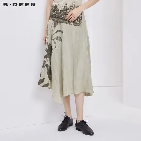 sdeer圣迪奥女装撞色印花不规则休闲长裙S21281137图片