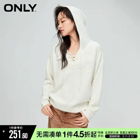 ONLY春秋气质百搭宽松短款连帽抽绳针织衫女|123413017图片